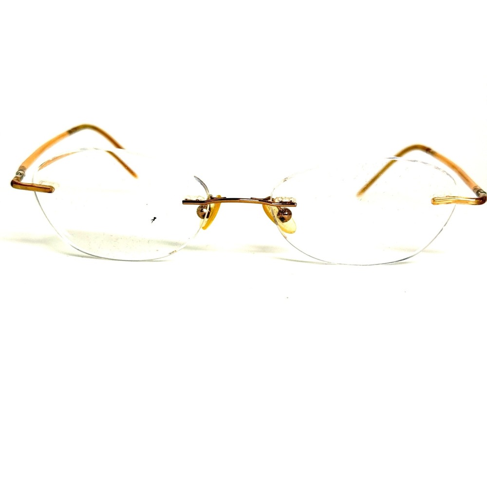 Vintage Rimless Gold Tone Eyeglasses Frames Oval Lens 44 Bridge 23010